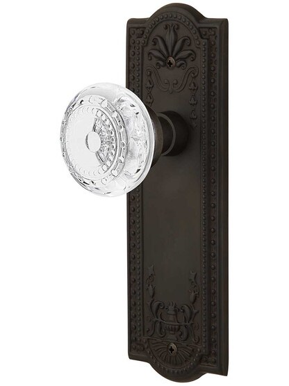 Meadows Door Set with Matching Crystal-Glass Knobs Single Dummy in Oil-Rubbed Bronze.